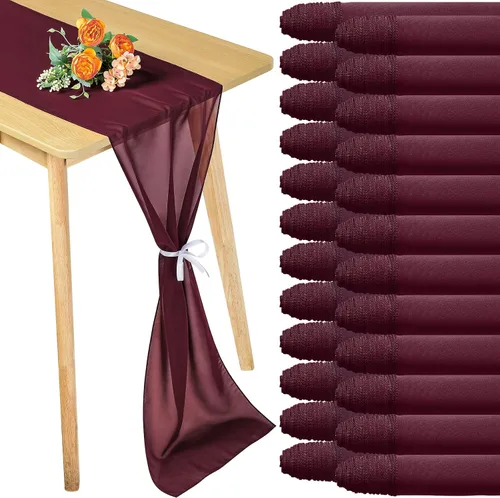 Vista 7 de Chumia Paquete de 24 caminos de mesa de gasa, románticos y traslúcidos, para decoración de bodas, despedidas de soltera, fiestas, 118 x 12 pulgadas
