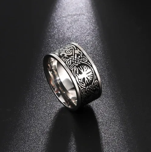 Vista 3 de Anillo de árbol de la vida para hombres, anillos de nudo celta vikingo vintage para hombres, mujeres y adolescentes, amuleto de acero inoxidable