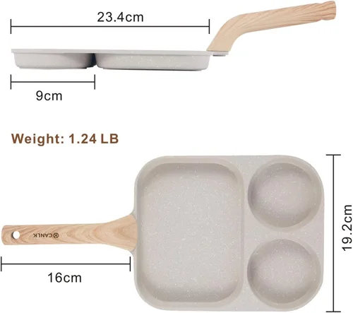 Vista 5 de CLANK - Sartén antiadherente para huevos 3 en 1 con plancha antiadherente dividida, sartén multifunción para desayuno/panqueques para cocinas de gas