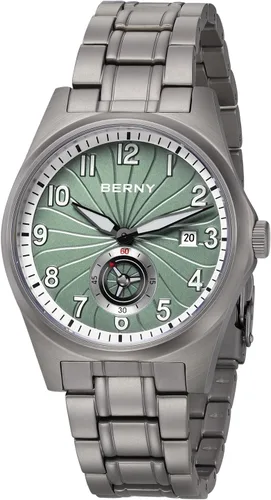 Vista 14 de BERNY Reloj automático de titanio para hombre, relojes de pulsera clásicos de titanio completo