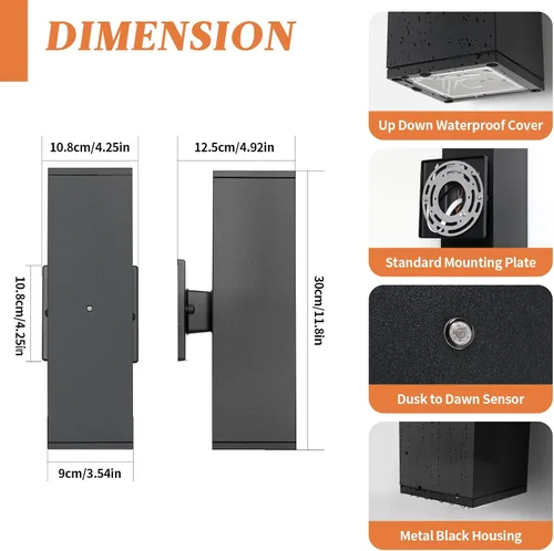 Vista 6 de 1 paquete de iluminación exterior del atardecer al amanecer, luces LED cuadradas hacia arriba y hacia abajo, accesorios de iluminación exterior