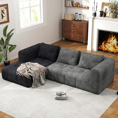 Vista 8 de Sofá seccional modular de 105", sofá sin estructura para sala de estar, sofá seccional tipo nube con asiento profundo, sofá en forma de L, sofás