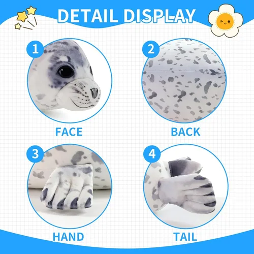 Vista 4 de Sew Butiful Juguete de peluche de foca, lindos peluches, almohada de peluche de foca de 12 pulgadas, regalo para niñas, niños, cumpleaños, Navidad