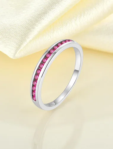 Vista 4 de YL Anillos apilables de plata de ley 925 con halo de piedra natal de eternidad, joyería para mujer