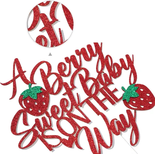Vista 7 de A Berry Sweet Baby is on the Way - Decoración para tartas, Sweet One Cake Topper, Berry Sweet, decoración de fiesta de baby shower, purpurina roja