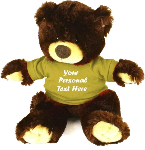 Vista 14 de Plushland Oso de peluche Noah de chocolate de 12 pulgadas, regalo personalizado, texto personalizado en la camisa, gran regalo para el día