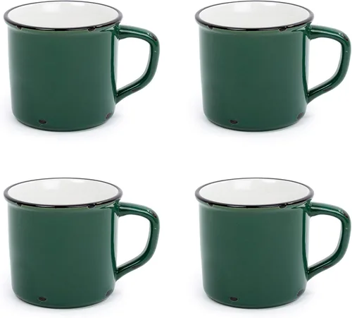 Vista 7 de Luciano Housewares Beautiful Distressed Holiday Collection - Tazas de café esmaltadas, 15.2 onzas, juego de 4 Verde (Mint Green)