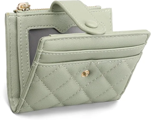 Vista 9 de GAEKEAO Billetera pequeña para mujer, de piel plegable, con bloqueo RFID, tarjetero para tarjetas de crédito, bolsillo con cremallera, monedero