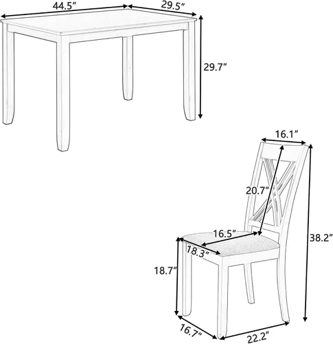 Vista 7 de Farmhouse - Juego de mesa de comedor de cocina de 5 piezas, mesa de cocina rectangular rústica con 4 cómodas sillas de comedor tapizadas, juego