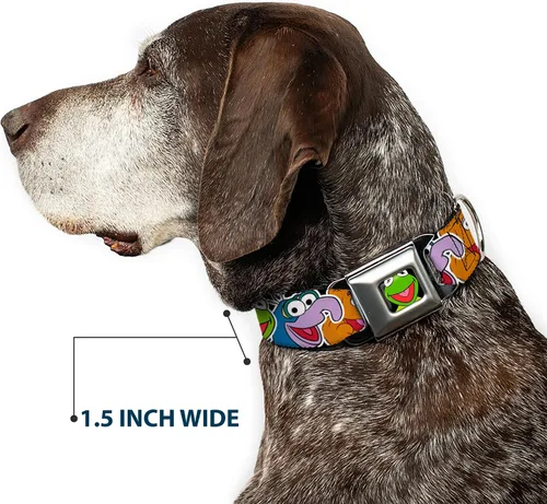 Vista 7 de Collar de perro hebilla de cinturón de seguridad Muppets Caras de cerca negro 9 a 15 pulgadas 1.0 pulgadas de ancho