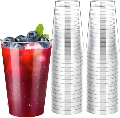 Vista 12 de Byvivace Vasos de plástico transparente de 12 onzas con borde dorado, resistentes y aptos para alimentos, desechables, copas de vino, copas de boda