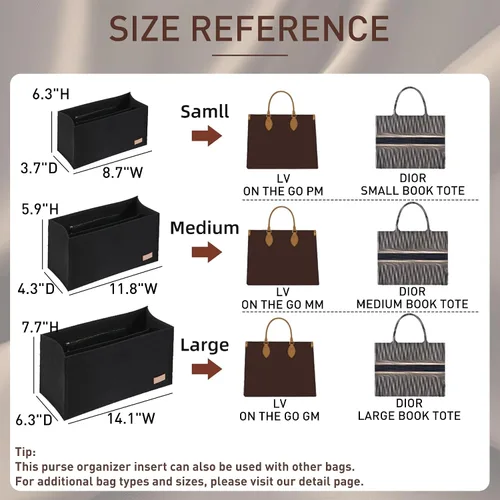 Vista 2 de Doxo Organizador de bolso, organizador de bolsa de fieltro con cremallera, perfecto para Lv Onthego GM 40 y D Book Tote grande (negro con cubierta)