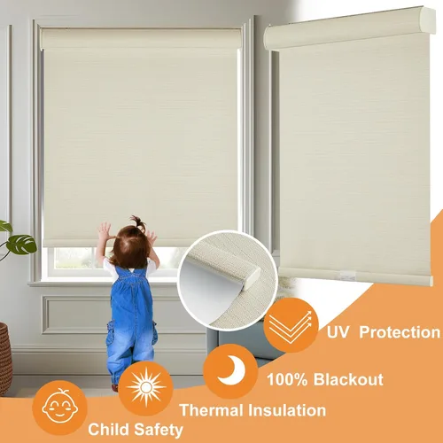 Vista 3 de Persilux Persianas enrollables 100 % opacas sin cordones, para ventanas con tela texturizada, protección UV, persianas con aislamiento térmico