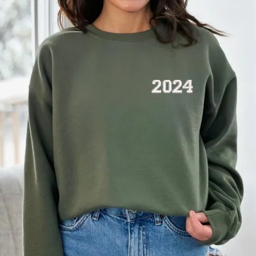 Vista 2 de Custom Embroidered Year Sweatshirt, Personalised Embroidery Gift, Customized Hoodie, Handmade Crewneck Sweater, Add Your Own Text Shirt