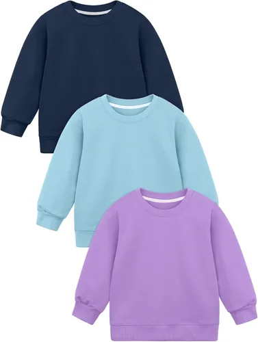 Vista 10 de Cooraby Paquete de 3 sudaderas para bebés y niñas pequeñas, sudadera de cuello redondo sin capucha, sudadera de manga larga con capucha