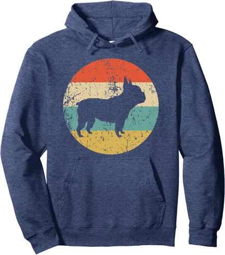 Vista 5 de Sudadera con capucha de Bulldog Francés – Sudadera con capucha retro de perro Bulldog Francés Negro