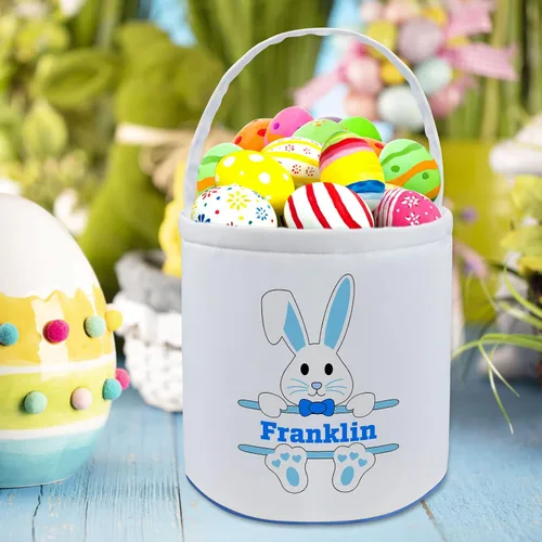 Vista 6 de Cesta de Pascua personalizada con nombre para niños, lona personalizada, cubo de Pascua, regalo para niños y niñas