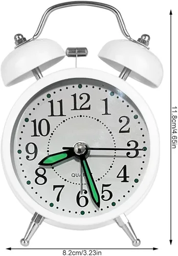 Vista 3 de Reloj despertador de campana doble de 3 pulgadas, alarma fuerte, aspecto retro, vintage, antiguo, ideal para durmientes pesados, sin tictac, reloj