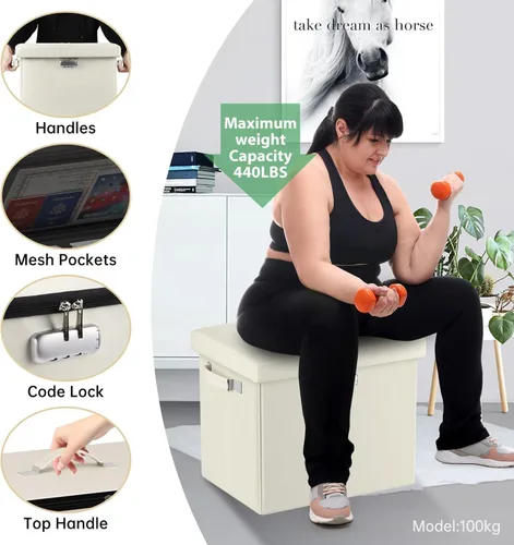 Vista 5 de DocSafe Otomana de almacenamiento con cerradura, caja de almacenamiento plegable de 17 pulgadas resistente al fuego y al agua con asas, segura