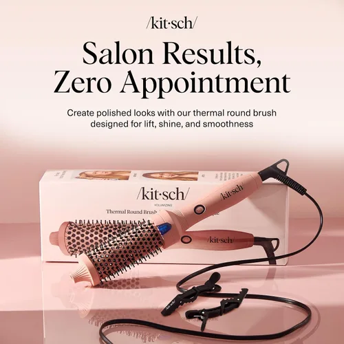 Vista 9 de Kitsch Cepillo Térmico – Cepillo Redondo para Look de Peinado – Cepillo de Cabello con Barril de Cerámica de 1.5"/38 mm y Herramienta de Peinado