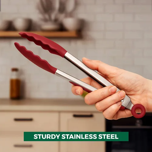 Vista 5 de Freshware Pinzas de cocina de acero inoxidable para cocinar con puntas de silicona, pinzas de silicona para asar a la parrilla, servir alimentos