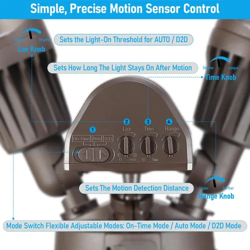 Vista 6 de Luz de seguridad LED con sensor circular, 2 cabezales 20W/3 cabezales 30W., LHSCT-20WSSS-BRZ, 20.0watts, 130.00 volts Bronce (5000 K)