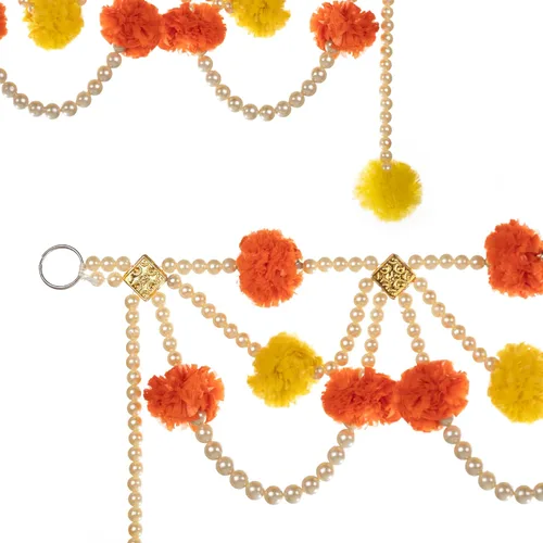 Vista 3 de Aditri Creation Guirnalda de flores artificiales de caléndula amarilla y naranja para el hogar, decoración tradicional india para puerta de entrada