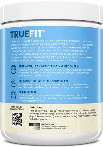 Vista 7 de TrueFit Creatina para mujeres y hombres, creatina micronizada pura monohidrato suplemento en polvo para tonificación muscular, apoyo al estado