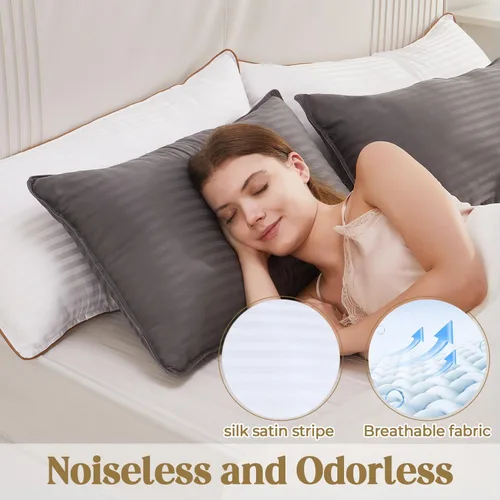 Vista 6 de Bafode Almohada de cama, almohadas de la colección de hotel para dormir, almohadas tamaño Queen, juego de 2, almohada alternativa de plumón suave