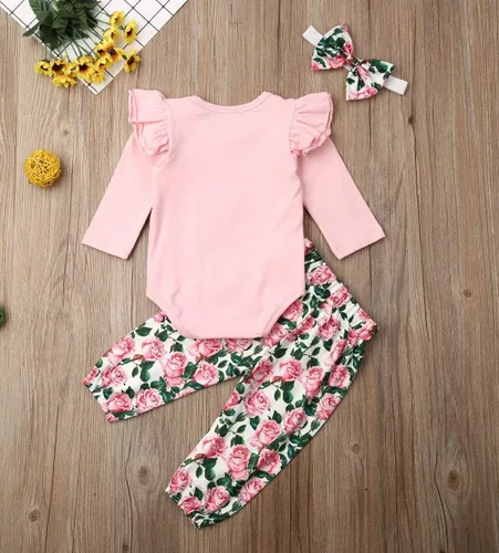 Vista 2 de Conjunto de 2 conjuntos de 2 piezas con estampado de letra y manga purfle para bebés y niñas