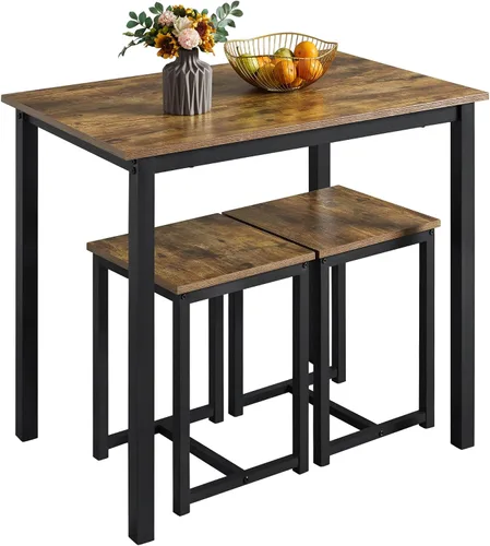 Vista 11 de Yaheetech Juego de mesa de comedor de 3 piezas - Juego de mesa y sillas para cocina para 2 - Mesa compacta con 2 taburetes y diseño que ahorra Gris