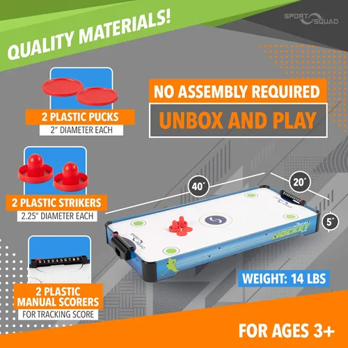 Vista 5 de Sport Squad HX40 40 inch Table Top Air Hockey Table for Kids and Adults - Electric Motor Fan - Includes 2 Pushers and 2 Air Hockey Pucks - Great for