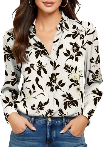 Vista 40 de Camisas sin planchado y sin arrugas para mujer, con botones, de manga larga, de seda de morera, blusas casuales para el trabajo