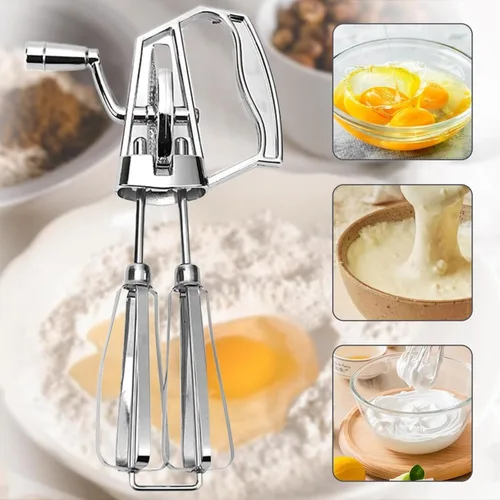 Vista 2 de Batidor de huevos, batidor manual de huevos de acero inoxidable con cabezales giratorios dobles para batir y hornear eficientes