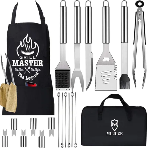 Vista 9 de MUJUZE - Accesorios para parrilla, regalos de barbacoa para hombres, juegos de parrilla para papá, accesorios de barbacoa con delantal para papá