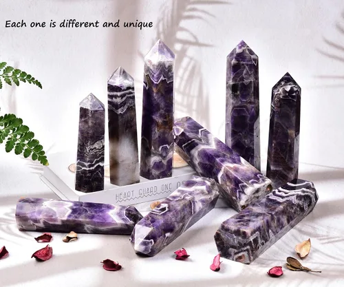 Vista 7 de AMOYSTONE Dream Amethyst - Varita hexagonal con 6 pilares facetados individuales de 0.6-1 libras para reiki, meditación, colección, decoración
