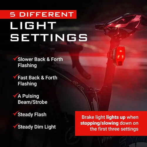 Vista 6 de Smart Bike Brake Light with Accurate Deceleration Sensor, Water Resistant Rechargeable Night Light, 300 Lumen Tail Lights