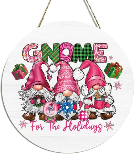 Vista 26 de Decoración de gnomos de Navidad para interiores, decoraciones de Navidad azules, muñeco de nieve, copo de nieve, rústico, granja, madera, placa