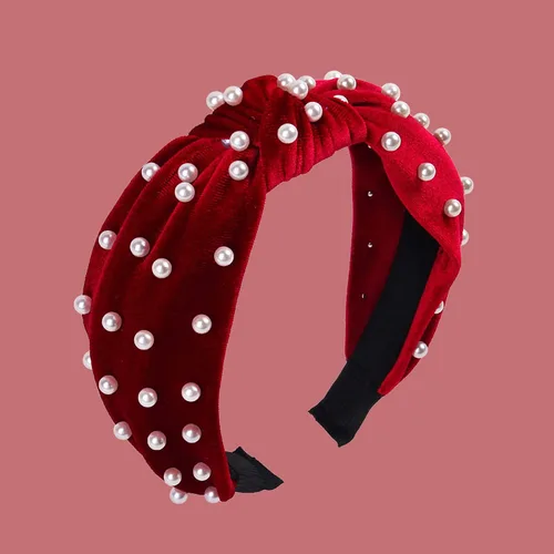 Vista 2 de Diadema para el cabello, accesorios de oro perla anudada, pinza para el pelo a granel (rojo, talla única)