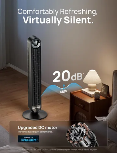 Vista 3 de Dreo - Ventilador de torre para dormitorio, DC actualizado de 9 velocidades 25dB ultrasilencioso, ventilador de piso, ventiladores oscilantes de 90°