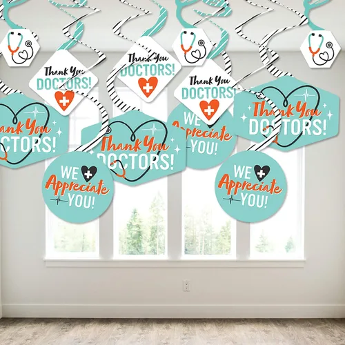 Vista 3 de Big Dot of Happiness Thank You Doctors - Decoraciones colgantes para la semana de agradecimiento al médico, remolinos de decoración de fiesta