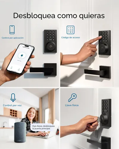 Vista 4 de eufy Security Smart Lock C30, cerradura de puerta de entrada sin llave, cerrojo de seguridad con teclado WiFi integrado para puerta delantera,