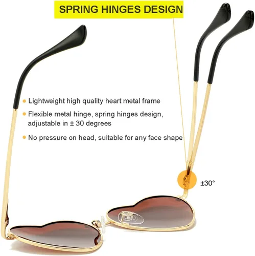Vista 5 de JOVAKIT Gafas de sol polarizadas con forma de corazón para mujer, estilo encantador, marco de metal, lentes de protección UV400