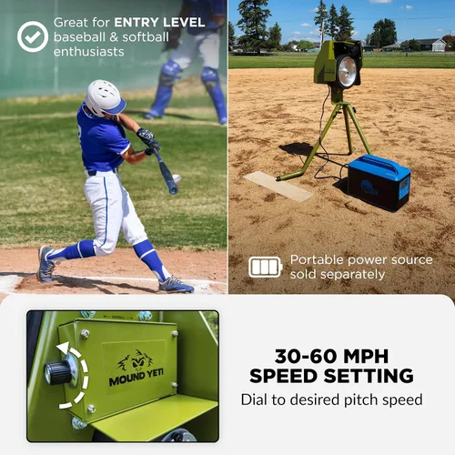 Vista 5 de Mound Yeti Baseball Softball Pitching Machine, Youth and Adult Single Wheel Pitching Machine for Baseball and Softball, Training Equipment