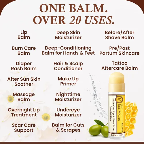 Vista 8 de Bálsamo labial de cera de abeja orgánica, lápiz labial natural para labios secos, varita hidratante de miel y propóleo, bálsamo labial sin petróleo