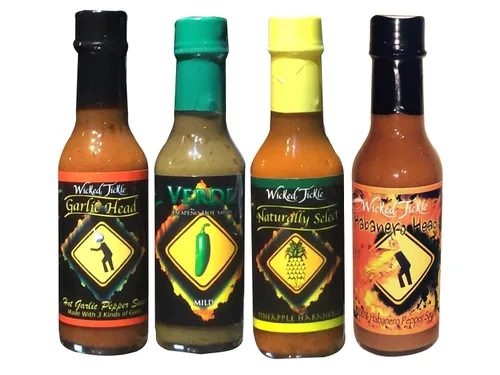 Vista 3 de Set de regalo de salsa picante Habanero jalapeño ajo salsa piña 4 unidades Wicked Tickle