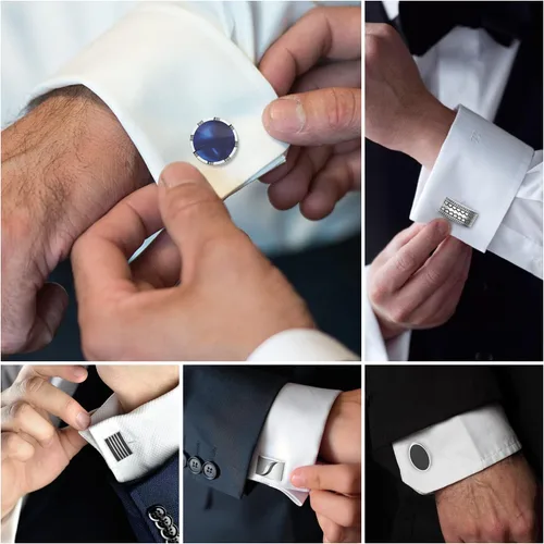 Vista 3 de Gemelos para hombres, camisa de esmoquin de acero inoxidable 316L, accesorios únicos de negocios, novio, boda, negro, plata, oro, joyería para hijo