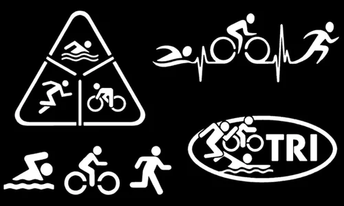 Vista 10 de Paquete de 4 calcomanías de triatlón: Ciclo de natación Correr, TRI, latido del corazón de triatlón (negro, pequeño ~ 3.5")