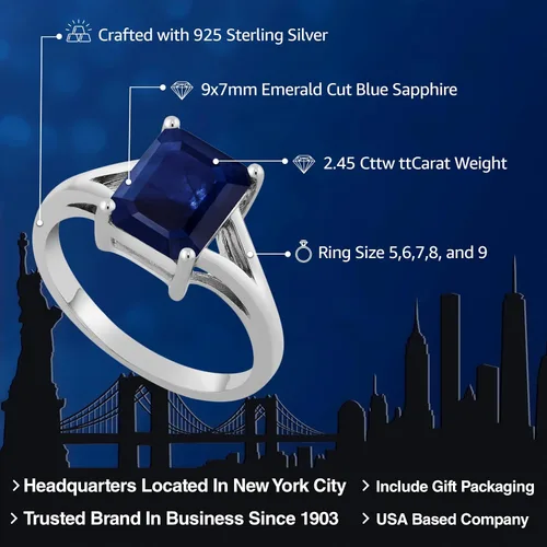 Vista 2 de Gem Stone King Anillo de compromiso solitario con diseño clásico de vástago dividido para mujer, plata de ley 925, piedra natal de piedra preciosa