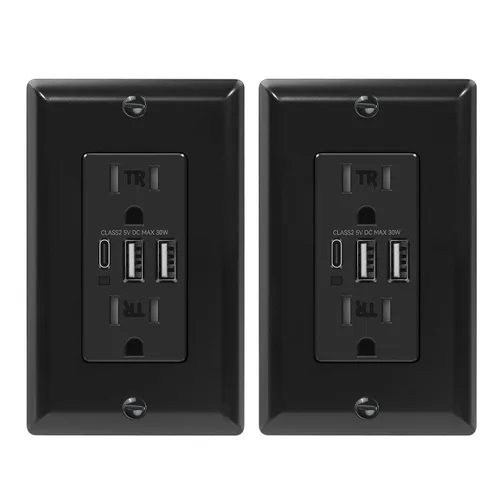Vista 16 de ECOELER Receptáculo de Tomacorriente USB Negro de 3 Puertos, Tomacorriente de Pared USB C de 6.0A 30W, Enchufe Resistente a Manipulaciones de 15